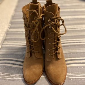 BCBG Tan Lace up Booties